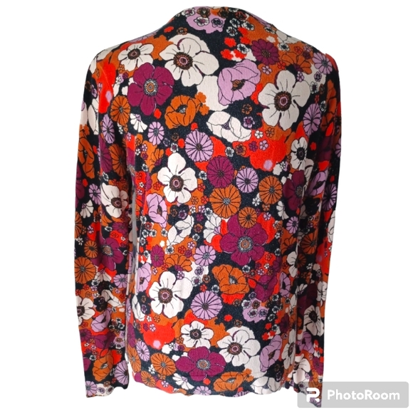 August Silk Floral Cardigan Sweater in Burgundy, Lavender, Gold, Brown & Black - Picture 2 of 3